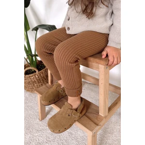 Örme Kumaş Fitilli Düğme Detaylı Duble Paça Unisex Çocuk Taytı