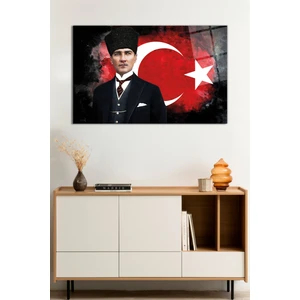 Türk Bayrağı ve Mustafa Kemal Atatürk Portresi Cam Tablo, Darbelere Dayanıklı Kırılmaz Cam Hediyelik