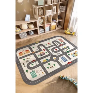 Dijital Kaymaz Yıkanabilir Oval Köşeli Araba Yollu Oyun Halısı Çocuk Odası Halısı Oyun Matı DC-9133