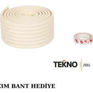 Kauçuk Krem Renk Geniş Kenar ve Köşe Koruyucu 2 Metre Bebek Çocuk Masa Darbe Koruma ( 3m Bant Hediye)