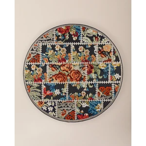 Madame Coco Noyers Daire Halı - Siyah/Kızıl Mavi - 160x160 cm