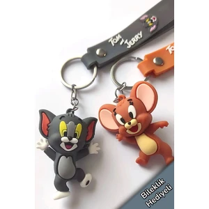 Tom ve Jerry Eşli Silikon Anahtarlık ve Çanta Süsü