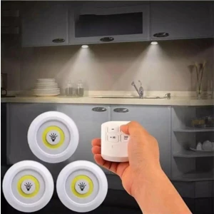 Uzaktan Kumandalı Yapışkanlı Kablosuz Pilli LED - 3 Lü Spot Lamba - Dolap Işığı - Mutfak Işığı