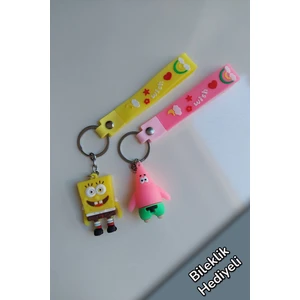 Sünger Bob Kare Pantalon ve Arkadaşı Patrick 3D Silikon Anahtarlık 2'li