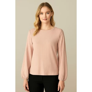 Kadın Pudra Uzun Kollu Rahat Kalıp Bluz , Şık Rahat ve Günlük , Kadın Bluz