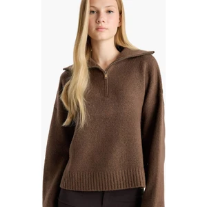 Oversize Geniş Kalıp Polo Yaka Yarım Fermuarlı Triko Kazak A8180AX25WN