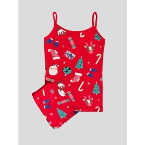 Kız Çocuk Pamuklu Yılbaşı Noel Christmas Çam Ağacı Şeker Desenli Ip Askılı Kutulu Atlet Boxer Takımı