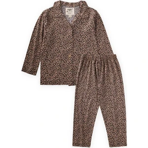 Dökümlü Gömlek Yaka Pijama Takım 8-12 Yaş Leopar Desen