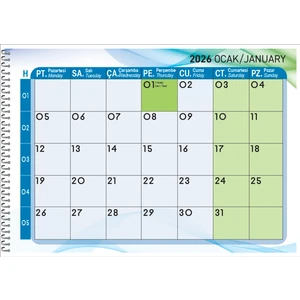 2026 Masaüstü Mavi Defter Planlama TAKVİM-23X33 cm