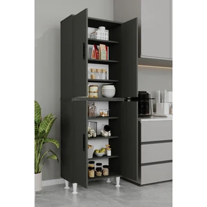 AE-2086 Bala Antrasit Gri Çok Amaçlı Mutfak Dolabı & Banyo Dolabı, Kiler, 4 Kapaklı, Raflı, Ayaklı