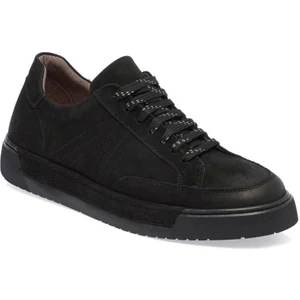 Siyah Hakiki Nubuk Deri Erkek Sneaker - E24I1AY56905-A64