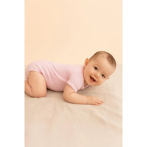 Pamuklu Bebek Çıtçıtlı Kısa Kollu Body  Zarf Yaka Pembe Çizgili