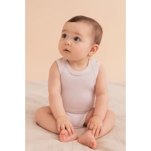 Pamuklu Bebek ÇıtÇıtlı Atlet Body Pembe Çizgili Zarf Yaka 0-36 ay