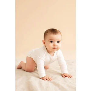 Uzun Kollu Pamuklu Bebek Çıtçıtlı Body Beyaz
