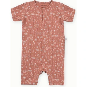 Pamuklu Kısa Kollu Bebek Şort Tulum Bahar Çiçekli Kiremit