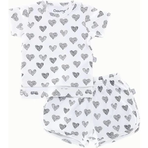 Bebek Çocuk Tişört Şort Takım Kalpler Beyaz