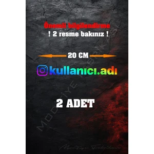Instagram Logolu Kullanıcı Adı - 2 Adet 20 cm Folyo Kesim Sticker - Hologram -