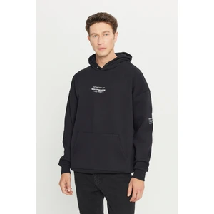 Altınyıldız Classics Erkek Siyah Oversize Fit Bol Kesim Kapüşonlu Içi Polarlı 3 Iplik Pamuklu Sweatshirt