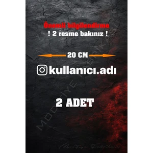 Instagram Logolu Kullanıcı Adı - 2 Adet 20 cm Folyo Kesim Sticker - Beyaz -