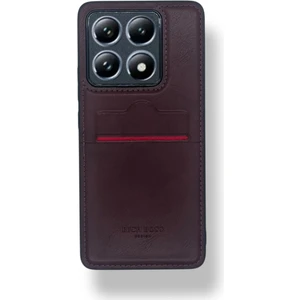 Xiaomi Mi 14T - T Pro Kartlıklı Rich Boss Lüx Deri Kılıf Koyu Kırmızı