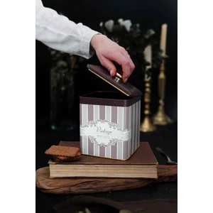 ER023-3J Elegance Biscuits Desenli Kare Metal Saklama Kabı 12X12 cm