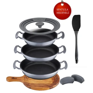 TryCook 3'lü Alüminyum Diamond Kaplama Yanmaz Yapışmaz Yumurta Sahan Seti 18-20-22 cm Gri