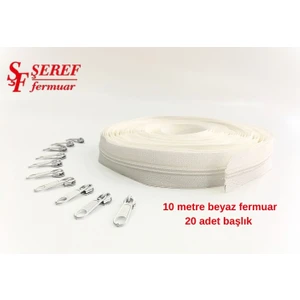 10 Metre Beyaz Fermuar 20 Adet Başlık