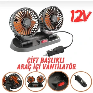 Araç Içi Vantilatör 360° Dönebilen Torpido Üstü Çift Başlıklı Vantilatör 12V Uyumlu Soğutucu Fan