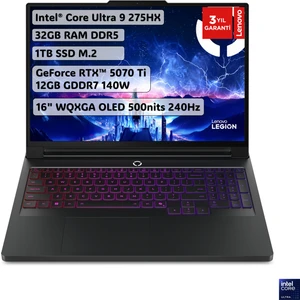 Legion Pro 7 Intel Core Ultra 9 275HX 32GB 1TB SSD RTX5070Ti Windows 11 Home 16" WQXGA Taşınabilir Bilgisayar 83F5004QTR
