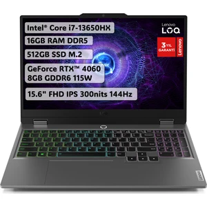 LOQ Intel Core i7 13650HX 16GB 512GB SSD RTX4060 Freedos 15.6" Fhd 144Hz Taşınabilir Bilgisayar 83DV00WVTR