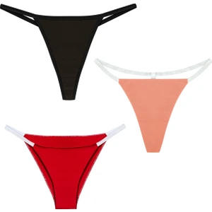 Yohannes Club Kadın Pamuklu String Set, (Brazilian, T-Thong, Thong) 3'lü Set