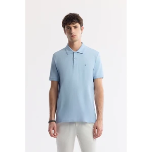 Erkek Açık Mavi Regular Fit %100 Pamuk Hızlı Kuruyan Kıvrılmayan Polo Yaka T-shirt B001032