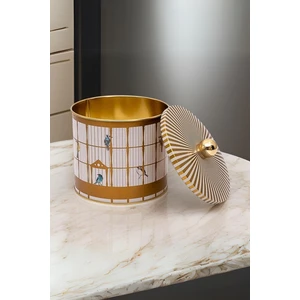 ER142-T7 Bird Cage Desenli Yuvarlak Metal Saklama Kabı 14 cm