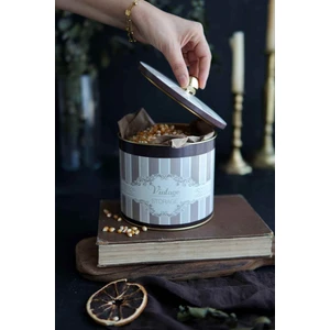 ER142-6B Elegance Coffee Desenli Yuvarlak Metal Saklama Kabı 14 cm