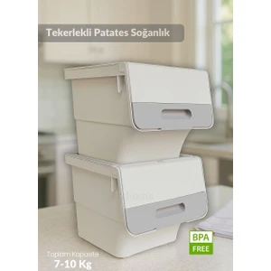 2'li Tekerlekli Sebzelik Seti BPA Free Erzak Kutusu Patateslik Soğanlık Krem 24 Lt