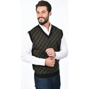 Erkek Çelik Örgü Ekose Desenli Kışlık Kalın Triko V Yaka Triko Örgü Tüylenmez Baba Süveter Regular