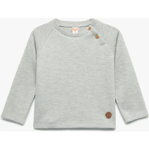 Pamuklu Düğmeli Uzun Kollu Bisiklet Yaka Sweatshirt