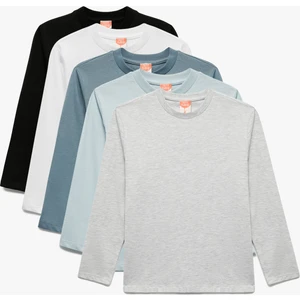 Uzun Kollu Bisiklet Yaka Pamuklu 5'li Tişört Seti