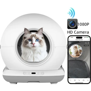 CB002 Kameralı Akıllı Otomatik Kedi Tuvaleti, App ile Uzaktan Kontrol, 72LT Hazne, 7lt Çöp Haznesi
