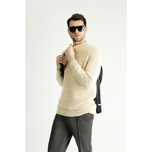 Yarım Balıkçı Yaka Slim Fit Dar Kesim Desenli Yünlü Triko Kazak