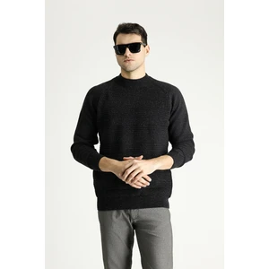 Yarım Balıkçı Yaka Slim Fit Dar Kesim Desenli Yünlü Triko Kazak