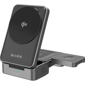SW-CWF116 Telefon Kulaklık Akıllı Saat 15W 3 In 1 Magsafe Iq2 Kablosuz Şarj Cihazı Siyah