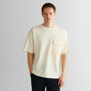 Erkek Krem Relaxed Fit Bisiklet Yaka Logolu T-Shirt