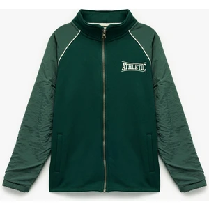 Dik Yaka Uzun Kollu Şardonlu Fermuarlı Sweatshirt