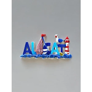 Alaçatı Temalı Kabartmalı Polyester Magnet. 10CM x 4cm. Mavi