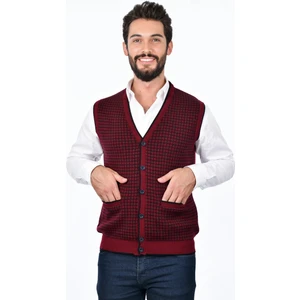 Erkek Çelik Örgü Düğmeli Cepli Kazayağı Desen Tüylenmeyen Triko Kışlık Baba Kazak Yelek