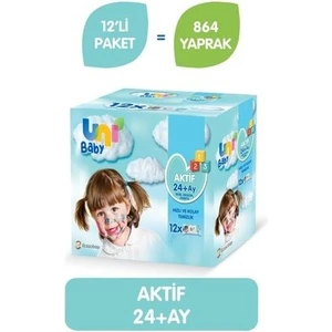 Uni Baby Aktif Islak Mendil - 12 Paket, 894 Yaprak, Hassas Ciltler İçin Alkolsüz ve Doğal Özlü Günlük Temizlik Mendili