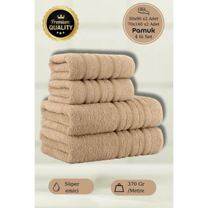 4 Lü Banyo Havlusu Seti Dora Bej - 70X140cm x2 / 50x90cm x2