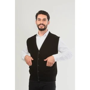 Erkek V Yaka Triko Düğmeli Cepli Çizgi Desenli Regular Fit Tüylenmeyen Örgü Yelek