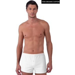 Organıc Pamuklu Relaks Loose Fit Düğmeli Ekstra Bol Kesim Uzun Paçalı Beyaz Boxer